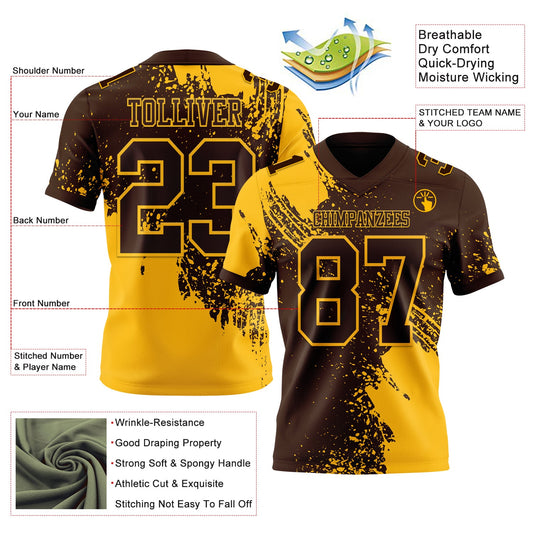 Custom Brown Gold 3D Pattern Abstract Brush Stroke Mesh Authentic Football Jersey - Sky-Custom