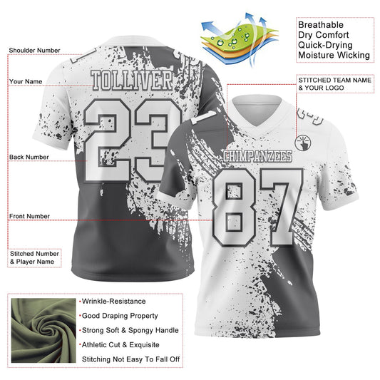 Custom White Steel Gray 3D Pattern Abstract Brush Stroke Mesh Authentic Football Jersey - Sky-Custom