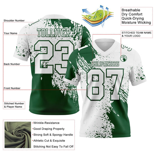 Custom White Green 3D Pattern Abstract Brush Stroke Mesh Authentic Football Jersey - Sky-Custom