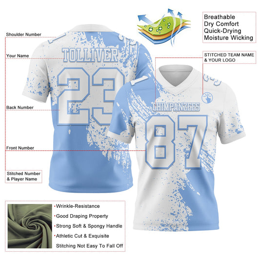 Custom White Light Blue 3D Pattern Abstract Brush Stroke Mesh Authentic Football Jersey - Sky-Custom