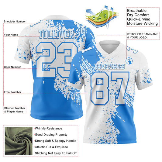 Custom White Powder Blue 3D Pattern Abstract Brush Stroke Mesh Authentic Football Jersey - Sky-Custom
