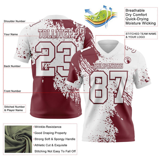 Custom White Burgundy 3D Pattern Abstract Brush Stroke Mesh Authentic Football Jersey - Sky-Custom