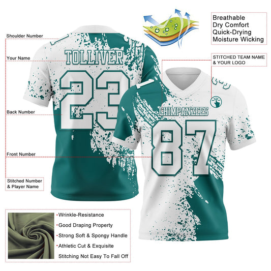Custom White Teal 3D Pattern Abstract Brush Stroke Mesh Authentic Football Jersey - Sky-Custom