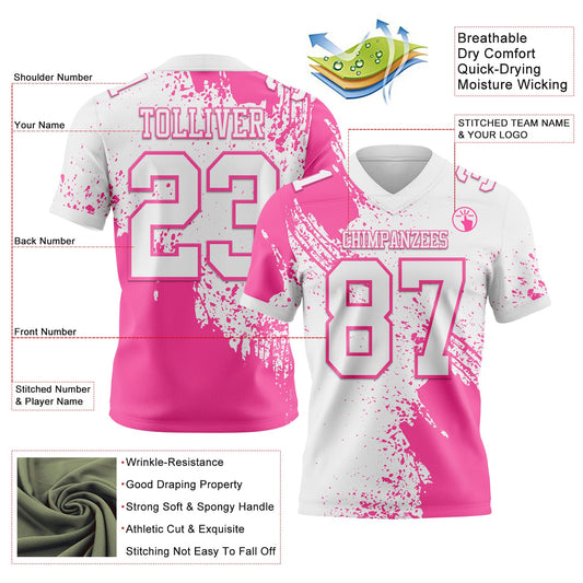 Custom White Pink 3D Pattern Abstract Brush Stroke Mesh Authentic Football Jersey - Sky-Custom