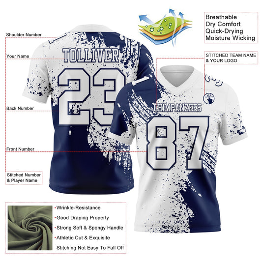 Custom White Navy 3D Pattern Abstract Brush Stroke Mesh Authentic Football Jersey - Sky-Custom