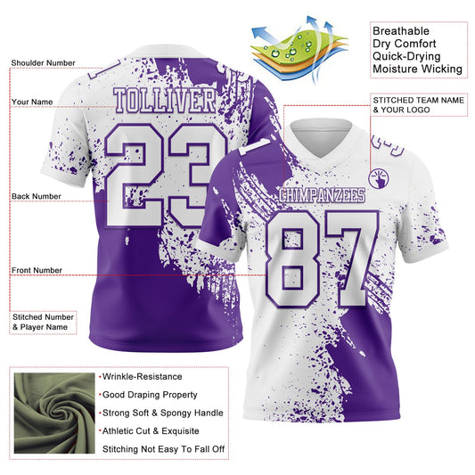 Custom White Purple 3D Pattern Abstract Brush Stroke Mesh Authentic Football Jersey - Sky-Custom