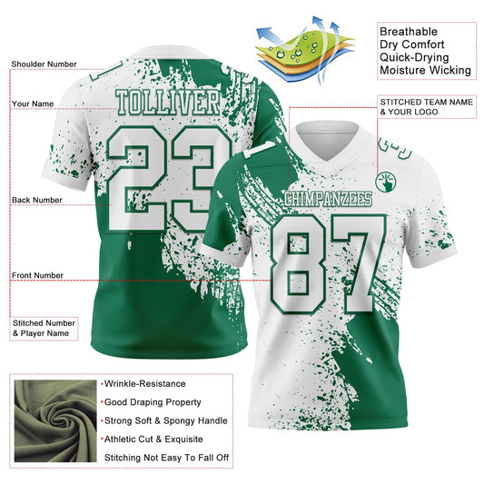 Custom White Kelly Green 3D Pattern Abstract Brush Stroke Mesh Authentic Football Jersey - Sky-Custom