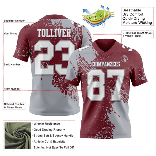 Custom Burgundy White-Gray 3D Pattern Abstract Brush Stroke Mesh Authentic Football Jersey - Sky-Custom