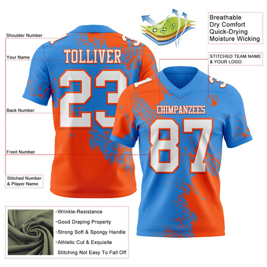 Custom Powder Blue White-Orange 3D Pattern Abstract Brush Stroke Mesh Authentic Football Jersey - Sky-Custom