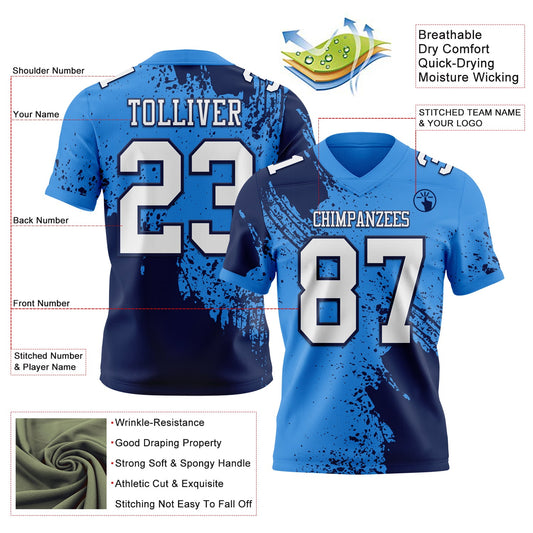 Custom Powder Blue White-Navy 3D Pattern Abstract Brush Stroke Mesh Authentic Football Jersey - Sky-Custom