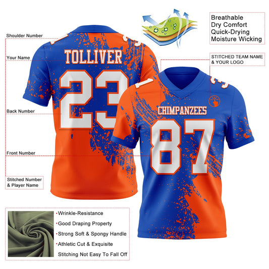 Custom Thunder Blue White-Orange 3D Pattern Abstract Brush Stroke Mesh Authentic Football Jersey - Sky-Custom