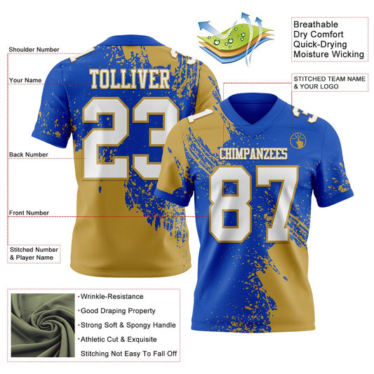Custom Thunder Blue White-Old Gold 3D Pattern Abstract Brush Stroke Mesh Authentic Football Jersey - Sky-Custom