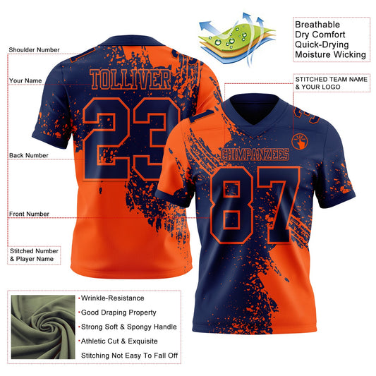 Custom Navy Orange 3D Pattern Abstract Brush Stroke Mesh Authentic Football Jersey - Sky-Custom