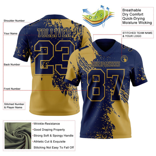 Custom Navy Old Gold 3D Pattern Abstract Brush Stroke Mesh Authentic Football Jersey - Sky-Custom