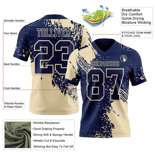 Custom Navy Cream 3D Pattern Abstract Brush Stroke Mesh Authentic Football Jersey - Sky-Custom