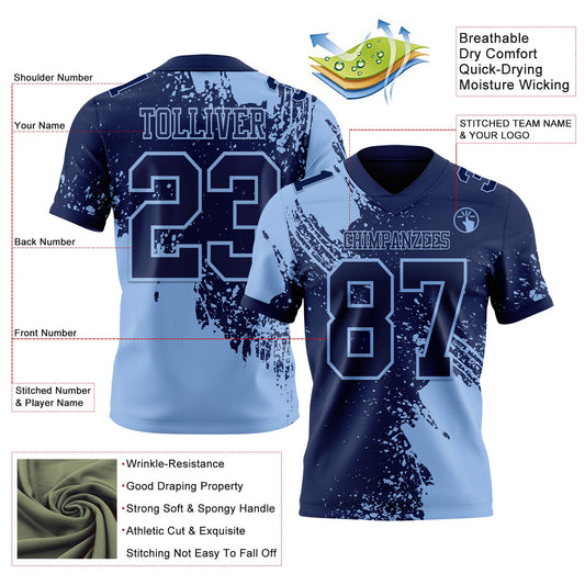Custom Navy Light Blue 3D Pattern Abstract Brush Stroke Mesh Authentic Football Jersey - Sky-Custom