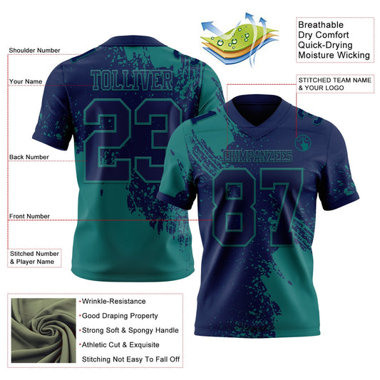 Custom Navy Teal 3D Pattern Abstract Brush Stroke Mesh Authentic Football Jersey - Sky-Custom