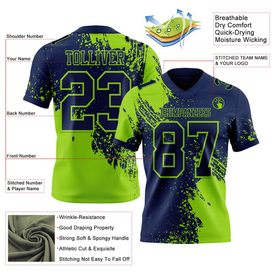 Custom Navy Neon Green 3D Pattern Abstract Brush Stroke Mesh Authentic Football Jersey - Sky-Custom