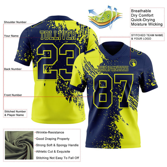 Custom Navy Neon Yellow 3D Pattern Abstract Brush Stroke Mesh Authentic Football Jersey - Sky-Custom