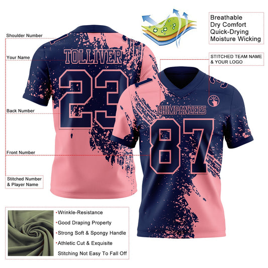 Custom Navy Medium Pink 3D Pattern Abstract Brush Stroke Mesh Authentic Football Jersey - Sky-Custom