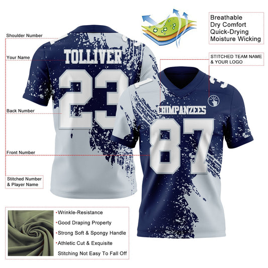 Custom Navy White-Silver 3D Pattern Abstract Brush Stroke Mesh Authentic Football Jersey - Sky-Custom