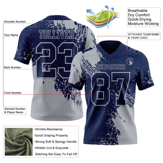 Custom Navy Gray 3D Pattern Abstract Brush Stroke Mesh Authentic Football Jersey - Sky-Custom