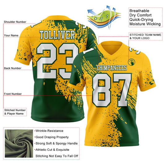 Custom Gold White-Green 3D Pattern Abstract Brush Stroke Mesh Authentic Football Jersey - Sky-Custom