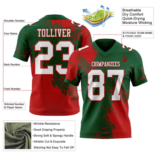 Custom Green White-Red 3D Pattern Abstract Brush Stroke Mesh Authentic Football Jersey - Sky-Custom