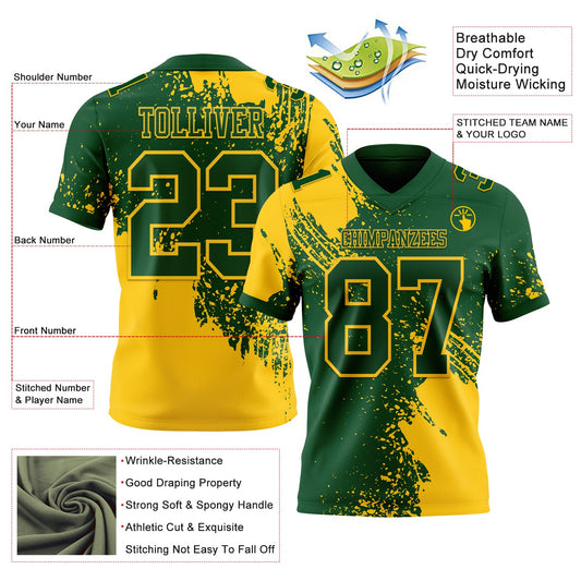 Custom Green Yellow 3D Pattern Abstract Brush Stroke Mesh Authentic Football Jersey - Sky-Custom