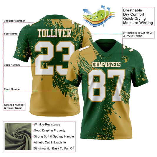 Custom Green White-Old Gold 3D Pattern Abstract Brush Stroke Mesh Authentic Football Jersey - Sky-Custom
