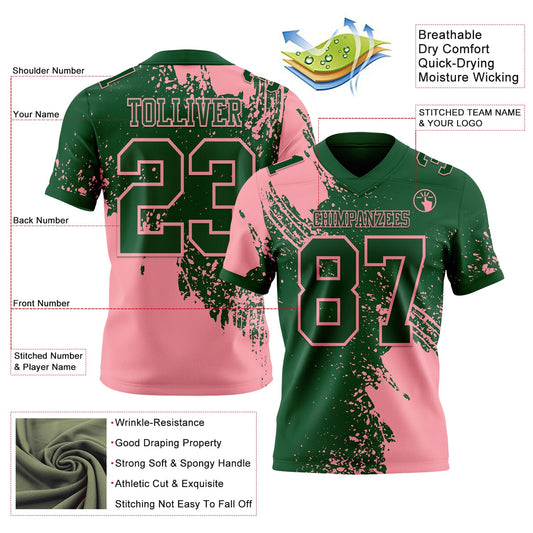 Custom Green Medium Pink 3D Pattern Abstract Brush Stroke Mesh Authentic Football Jersey - Sky-Custom