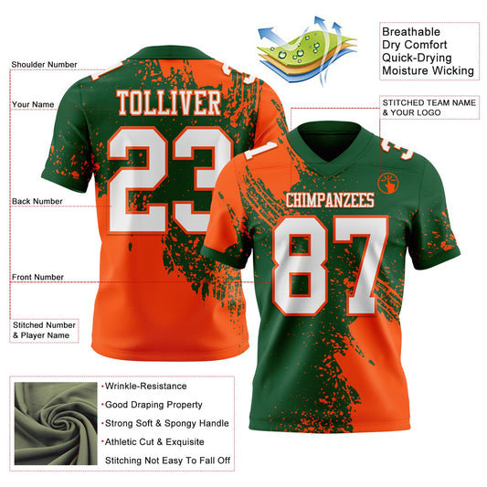 Custom Green White-Orange 3D Pattern Abstract Brush Stroke Mesh Authentic Football Jersey - Sky-Custom