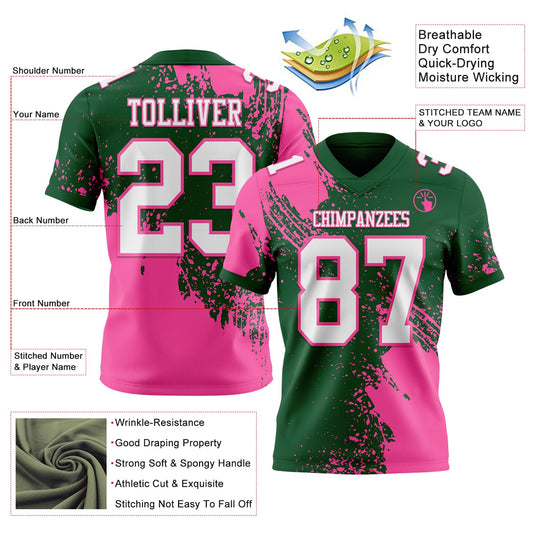 Custom Green White-Pink 3D Pattern Abstract Brush Stroke Mesh Authentic Football Jersey - Sky-Custom