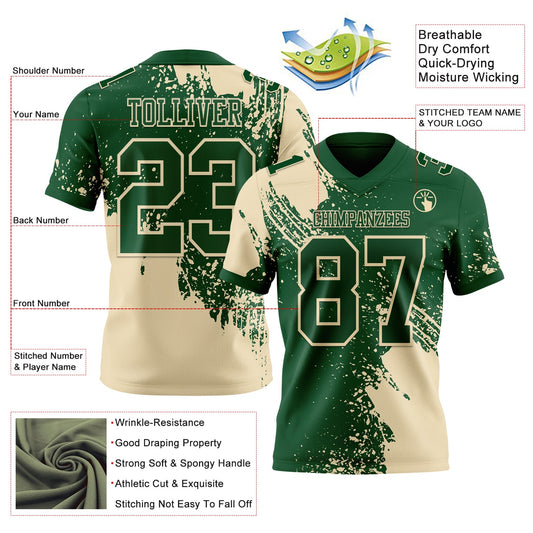 Custom Green Cream 3D Pattern Abstract Brush Stroke Mesh Authentic Football Jersey - Sky-Custom