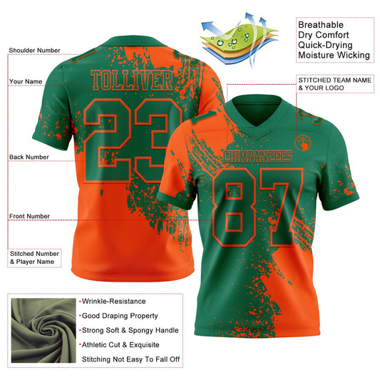 Custom Kelly Green Orange 3D Pattern Abstract Brush Stroke Mesh Authentic Football Jersey - Sky-Custom