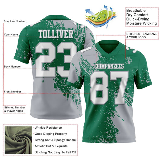 Custom Kelly Green White-Gray 3D Pattern Abstract Brush Stroke Mesh Authentic Football Jersey - Sky-Custom