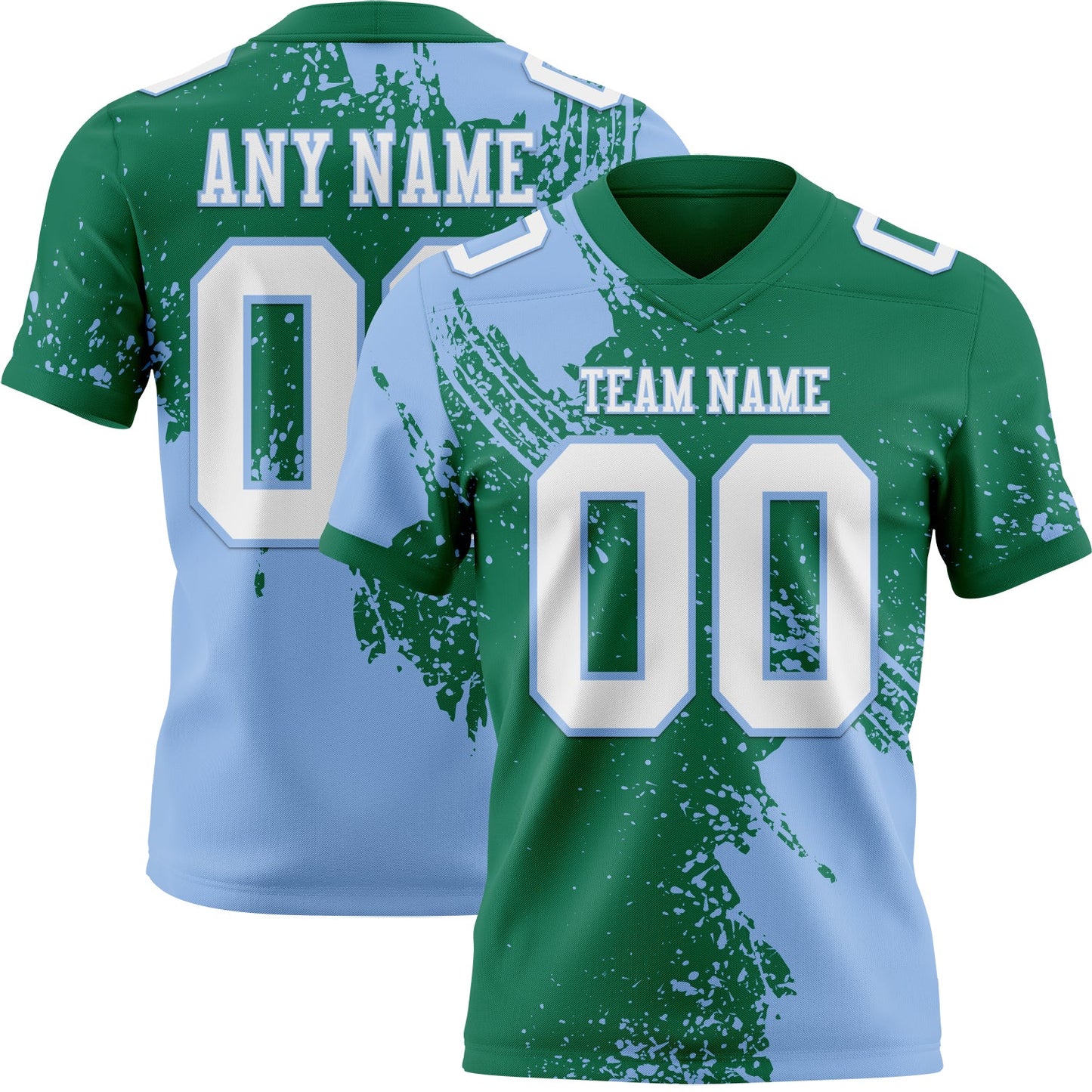 Custom Kelly Green White-Light Blue 3D Pattern Abstract Brush Stroke Mesh Authentic Football Jersey - Sky-Custom