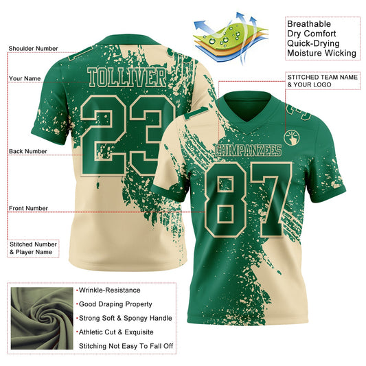 Custom Kelly Green Cream 3D Pattern Abstract Brush Stroke Mesh Authentic Football Jersey - Sky-Custom