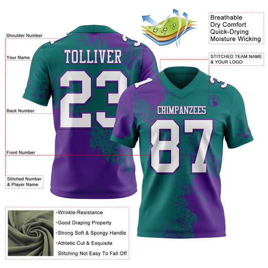 Custom Teal White-Purple 3D Pattern Abstract Brush Stroke Mesh Authentic Football Jersey - Sky-Custom