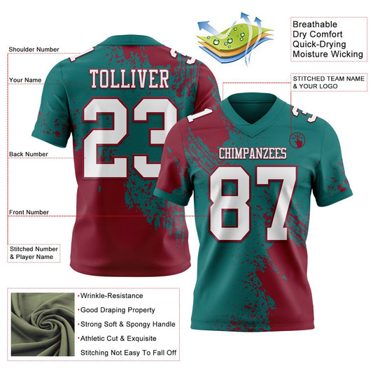 Custom Teal White-Crimson 3D Pattern Abstract Brush Stroke Mesh Authentic Football Jersey - Sky-Custom