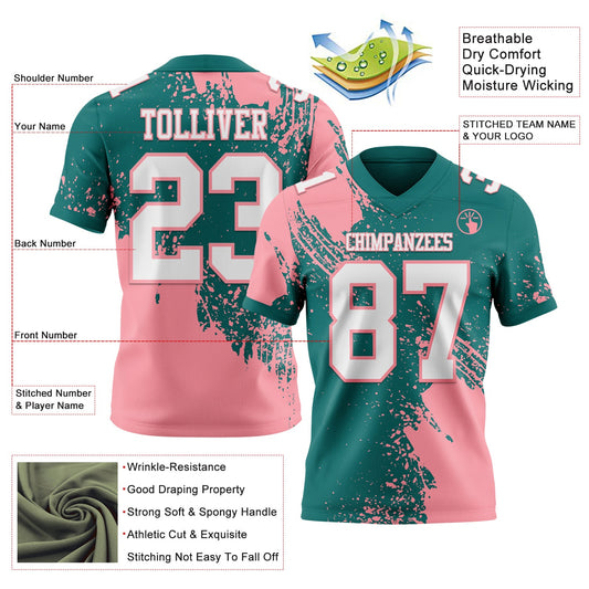 Custom Teal White-Medium Pink 3D Pattern Abstract Brush Stroke Mesh Authentic Football Jersey - Sky-Custom