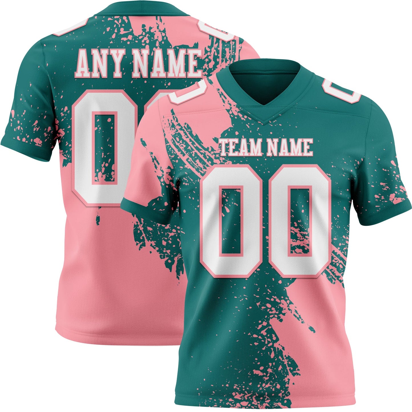 Custom Teal White-Medium Pink 3D Pattern Abstract Brush Stroke Mesh Authentic Football Jersey - Sky-Custom
