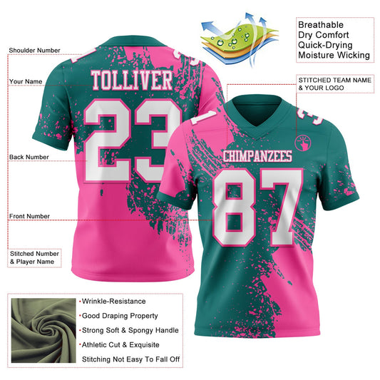 Custom Teal White-Pink 3D Pattern Abstract Brush Stroke Mesh Authentic Football Jersey - Sky-Custom