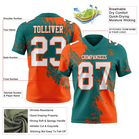 Custom Teal White-Orange 3D Pattern Abstract Brush Stroke Mesh Authentic Football Jersey - Sky-Custom