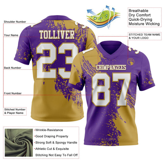 Custom Purple White-Old Gold 3D Pattern Abstract Brush Stroke Mesh Authentic Football Jersey - Sky-Custom
