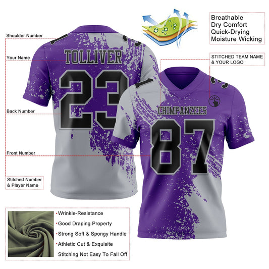 Custom Purple Black-Gray 3D Pattern Abstract Brush Stroke Mesh Authentic Football Jersey - Sky-Custom