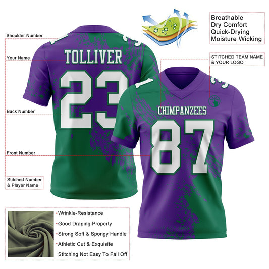 Custom Purple White-Kelly Green 3D Pattern Abstract Brush Stroke Mesh Authentic Football Jersey - Sky-Custom