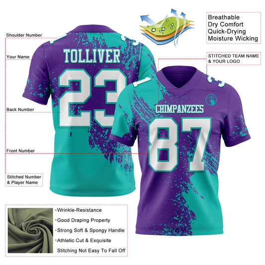 Custom Purple White-Aqua 3D Pattern Abstract Brush Stroke Mesh Authentic Football Jersey - Sky-Custom
