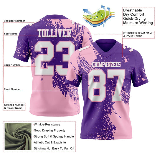 Custom Purple White-Light Pink 3D Pattern Abstract Brush Stroke Mesh Authentic Football Jersey - Sky-Custom