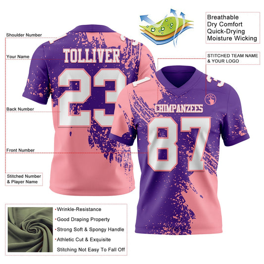 Custom Purple White-Medium Pink 3D Pattern Abstract Brush Stroke Mesh Authentic Football Jersey - Sky-Custom